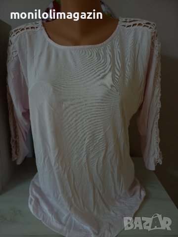 светло розова блуза с дантела, в отличен вид, снимка 1 - Блузи с дълъг ръкав и пуловери - 43410469