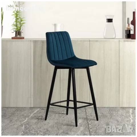 Бар стол с кадифена дамаска, к-т от 2бр - C-UDC051BU, снимка 6 - Столове - 49098703