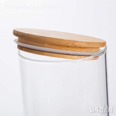 Стъклен буркан с бамбуков капак Кръгъл,12х10см , снимка 3 - Аксесоари за кухня - 43989026