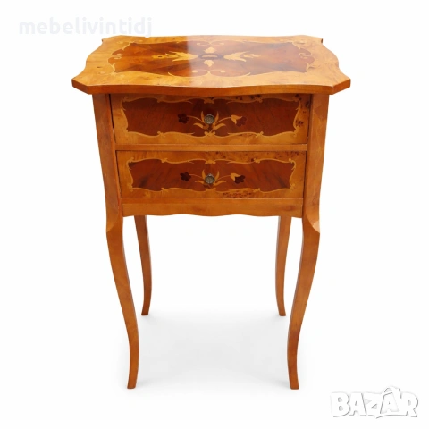 Антикварна нощна масичка в стил Луи XV с интарзия 