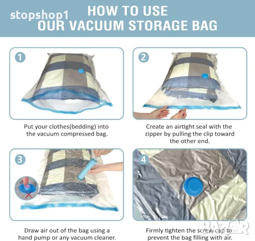 8 пакета вакуумни торби за съхранение, спестяващи място торби (2 джъмбо/2 големи/2 средни/2 малки) к, снимка 4 - Други - 48718835