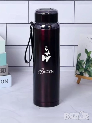 Термос от неръждаема стомана с вместимост 1 литър и дизайн с пеперуди  и надпис по избор, снимка 4 - Други - 51685752