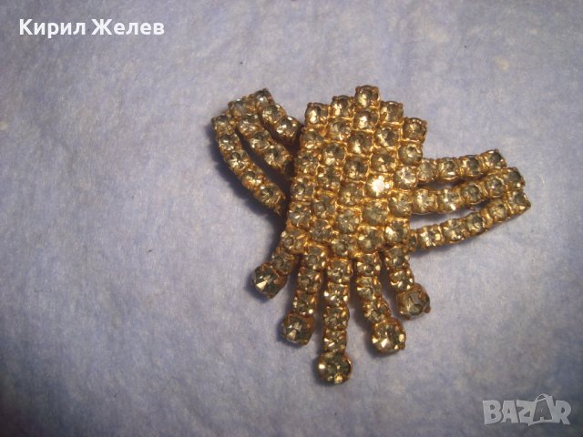СТАРА ПОЗЛАТЕНА РЕТРО АРТ КРИСТАЛНА БРОНЗОВА БРОШКА с БОХЕМСКИ КРИСТАЛИ МАЙСТОРСКА ИЗРАБОТКА 29207, снимка 8 - Антикварни и старинни предмети - 37320273