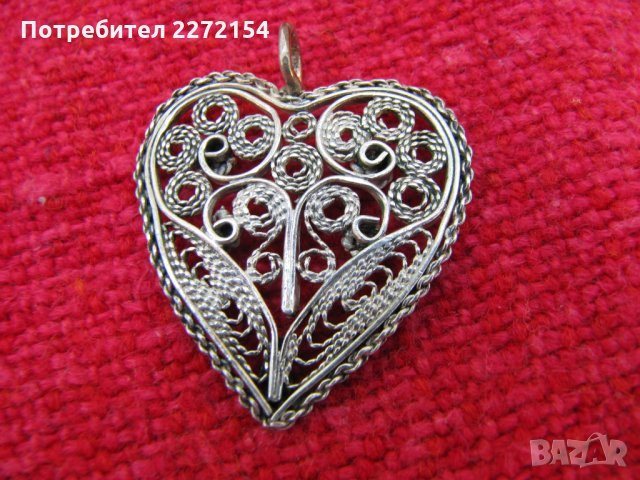 Сребърен филигранен медальон сърце, снимка 2 - Антикварни и старинни предмети - 28293867