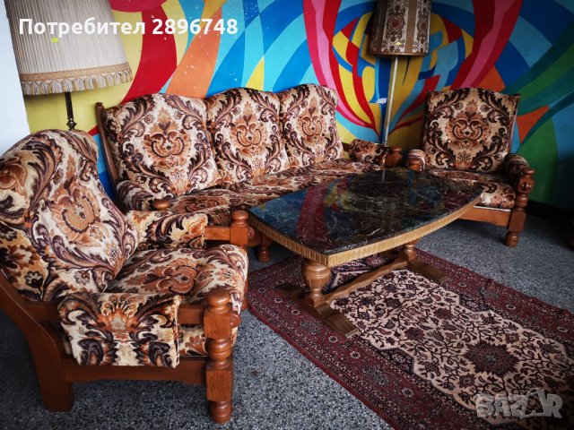 Диван тройка и два фотьойла от масивно дърво , снимка 5 - Дивани и мека мебел - 43645388