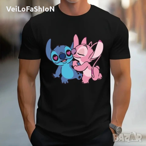 Нова мъжка тениска с героите Стич и Ейнджъл (Stitch & Angel), снимка 2 - Тениски - 47237982