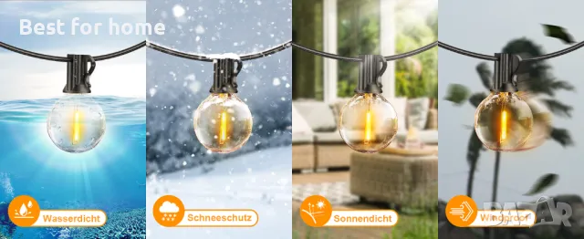 Светлинна верига 30 метра, 46 крушки, дистанионно, топло бяла FGRYB, снимка 7 - Външни лампи - 48486065