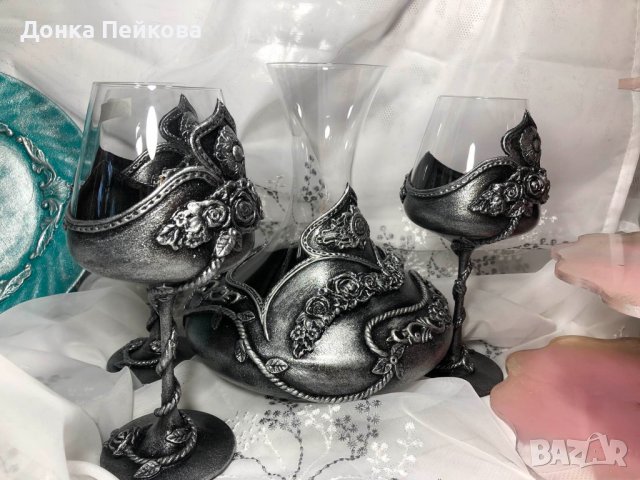 Декантер с 2 чаши по поръчка - ръчна изработка, снимка 5 - Декорация за дома - 34775093
