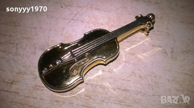 златна цигулка за ревера-внос франция-4.5х2см, снимка 2 - Антикварни и старинни предмети - 26734943