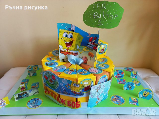 Картонена торта тема Спондж боб, снимка 1