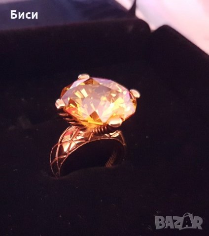 Just Cavalli-оригинален нов,18к.позлатен пръстен със естествен цитрин, снимка 2 - Пръстени - 35373774