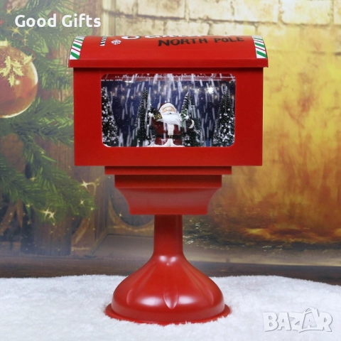 Музикална Коледна пощенска кутия „Santa North Pole“ с LED светлини и ефект на падащ сняг, снимка 4 - Декорация за дома - 52339443