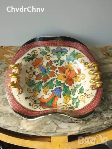 H.Bequet Quaregnon 35см/БЕКЕТ стара белгийска порцеланова фруктиера-купа-чиния с дръжки, снимка 2 - Пана - 48786465