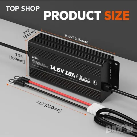 LiTime 12V (14.6V) 10A Зарядно устройство за 12 V литиева батерия IP67 Водоустойчива, снимка 5 - Друга електроника - 48762258