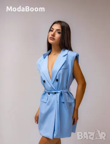 Синя елегантна дамска къса рокля 