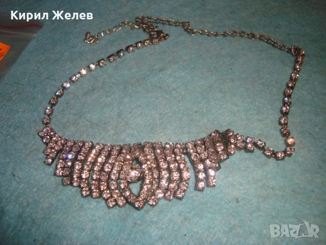 ПОСРЕБРЕНА СКЪПОЦЕННА КРИСТАЛНА ОГЪРЛИЦА БОХЕМСКИ ФАСЕТИРАН КРИСТАЛ ВИНТИДЖ НАКИТ КОЛИЕ 23190
