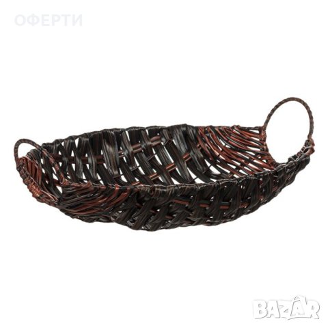 Декоративна кухненска кошница овална кафява двуцветна с дръжки плетена 36x30x8.5cm