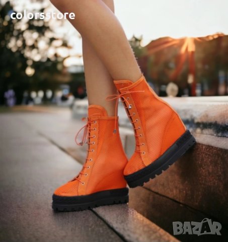 Летни боти на платформа - оранжеви с черно ходило - BL600