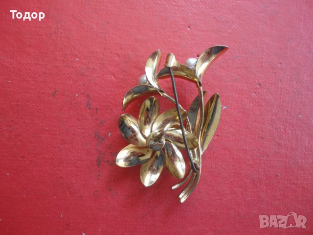 Старинна позлатена брошка с перли 2, снимка 4 - Други - 40083295