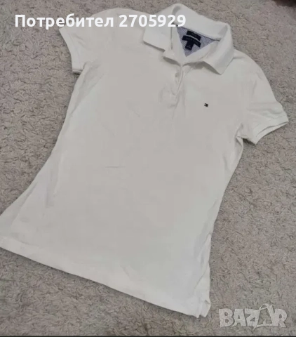 Tommy Hilfiger бяла дамска тениска с яка, размер L/XL