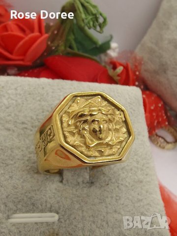 Мъжки позлатен пръстен реплика Медуза разлини модели 18К златно покритие, снимка 3 - Пръстени - 44071671