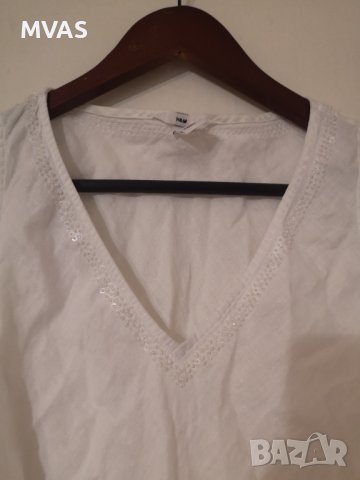 Нов ленен потник H&M бял с мъниста М размер топ, снимка 3 - Потници - 36983474