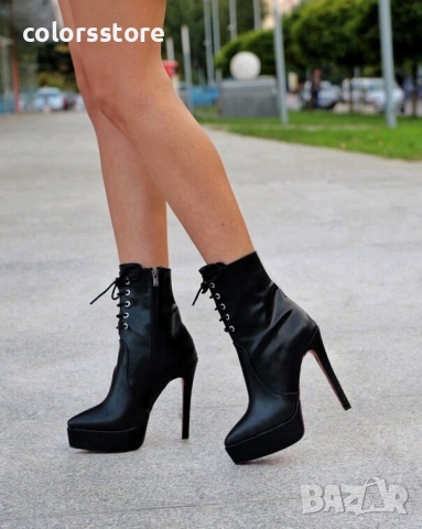Боти на ток - черна кожа - YSP10


