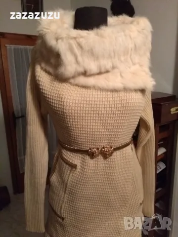 Дамска жилетка с яка от естествен косъм, цвят слонова кост, снимка 3 - Жилетки - 49713030