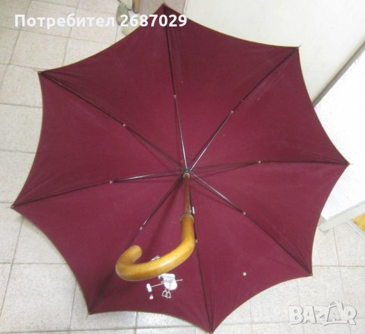 Стар чадър цвят бордо с бродиран кон и дървена дръжка, снимка 3 - Други ценни предмети - 28951046