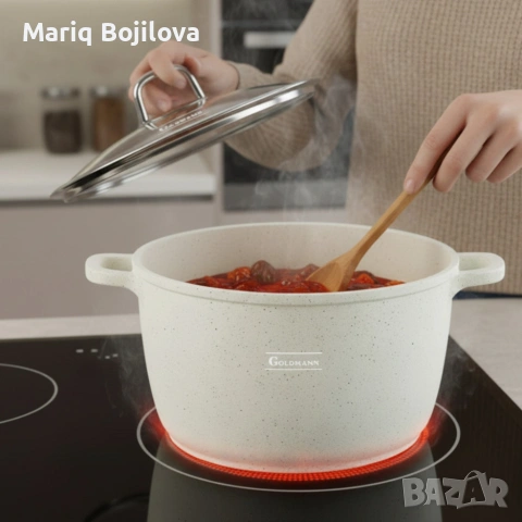 Дълбока тенджера Goldmann GM-0624B с мраморно покритие, 24 см, 6.2 л, индукция, снимка 4 - Съдове за готвене - 53045012
