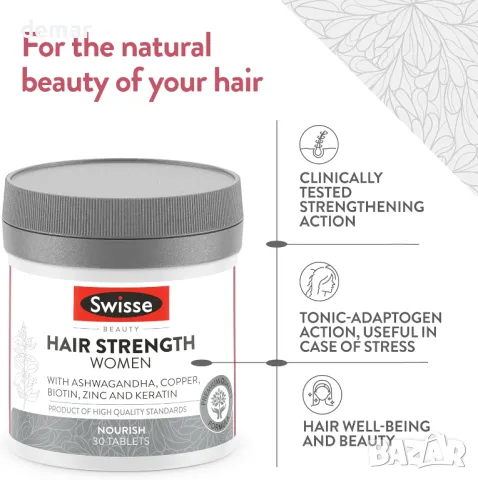 SWISSE Hair Strength Women - Добавки за коса за жени с биотин цинк мед, 30 таблетки, снимка 2 - Хранителни добавки - 48292766