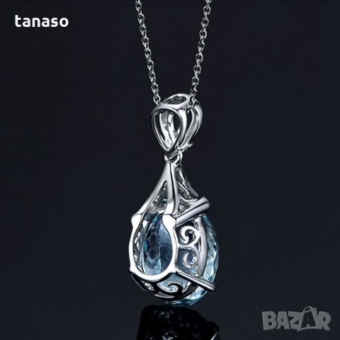 Нежно колие с аквамарин, неръждаема стомана, снимка 3 - Колиета, медальони, синджири - 27159089