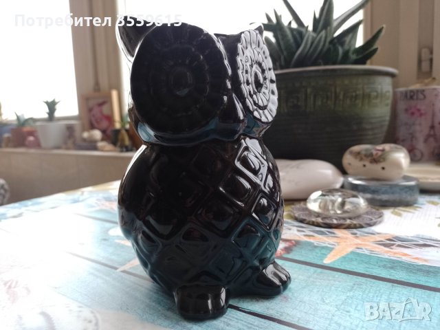 черна керамична статуетка на бухал от Португалия, снимка 2 - Статуетки - 40840272