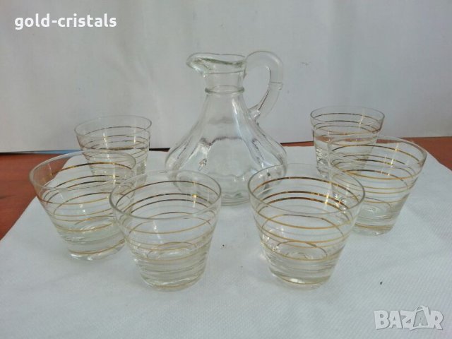 ретро стъклени чаши чашки и каничка , снимка 5 - Антикварни и старинни предмети - 26675138