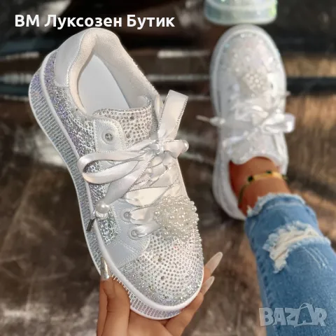 ✨ Луксозни дамски кецове с блестящи камъчета – Стил и комфорт в едно! ✨, снимка 2 - Дамски ежедневни обувки - 50106636