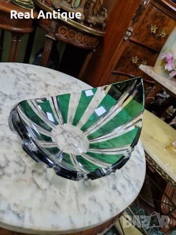 Уникален антикварен белгийски кристален пепелник Val Saint Lambert , снимка 4 - Антикварни и старинни предмети - 50645569