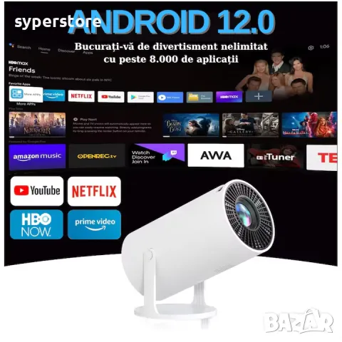 Видео проектор Digial One SP01010, 4k, UltraHD, Android 12, smart, 8000 лумена, Wi-Fi 6, BT 5.0, 128, снимка 4 - Плейъри, домашно кино, прожектори - 49372541