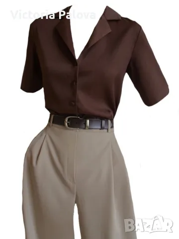 Копринена риза цвят кафе, снимка 2 - Ризи - 49732684
