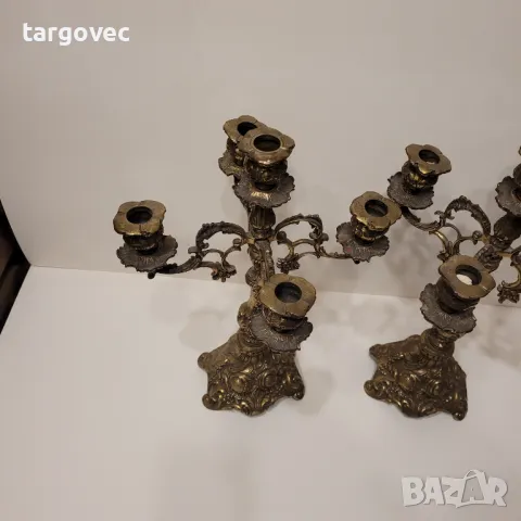 Два броя разкошни бронзови свещника, снимка 4 - Антикварни и старинни предмети - 47824064