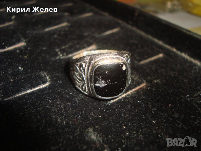 СТАРИНЕН БРОНЗОВ ПОСРЕБРЕН МАСИВЕН ПРЪСТЕН с ЧЕРЕН ОНИКС РЪЧНА ИЗРАБОТКА 22227, снимка 5 - Антикварни и старинни предмети - 33127081