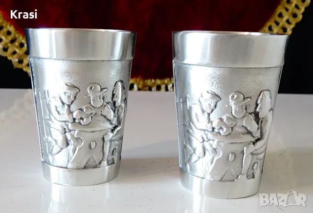 Чаши,шотове от калай с весели пияници, снимка 2 - Антикварни и старинни предмети - 49496014
