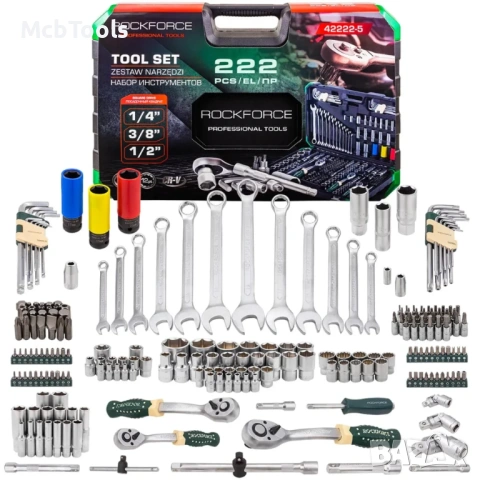 Гедоре 222 части 1/4″, 3/8″, 1/2″ ROCKFORCE, снимка 2 - Гедорета - 53101938