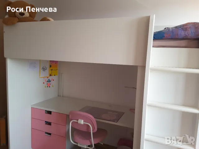 легло с надстройка и бюро, 90x200 см /ИКЕА, снимка 4 - Мебели за детската стая - 50364569