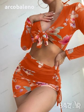 Дамски моден бански костюм от три части с флорален принт, 3цвята - 023, снимка 11 - Бански костюми - 40740239