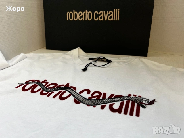 Оригинална Roberto Cavalli Бяла Тениска Snake Logo – Размер L , снимка 8 - Тениски - 53508001
