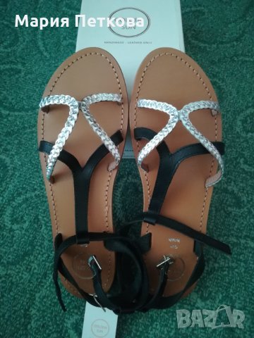 Дамски сандали от естествена кожа в черно и сребристо-Golden sun, снимка 3 - Сандали - 33634570