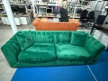 Италиански ликсозен и модерен диван триместен с фотьойл зелено кадифе, снимка 1