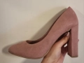 Розови велурени токчета с дебела ток 41 номер, снимка 4