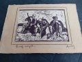 Стара майсторска линогравюра '"След акция" подписана Арабов, снимка 2