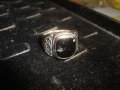 СТАРИНЕН БРОНЗОВ ПОСРЕБРЕН МАСИВЕН ПРЪСТЕН с ЧЕРЕН ОНИКС РЪЧНА ИЗРАБОТКА 22227, снимка 5